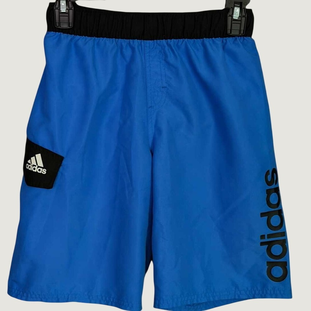 Adidas Boys Blue Swim Trunks Board Shorts Black Waistband Logo Size Medium